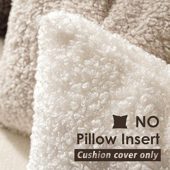 Foindtower Set of 2 Curly Teddy Wool Faux Fur Pillow Covers Decorative Boucle Textured Lumbar Throw Pillow Oblong Accent Pillowcases Sheepskin Cushion Case for for Chair and Couch 12"x20" White