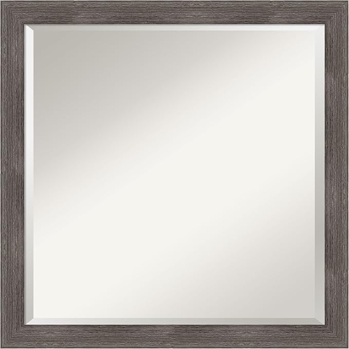 Amanti Art Grey Wall Mirror 23x23 Pinstripe Lead Grey Square Bathroom Mirror for Wall Decor Living Room, Medium Modern Wood Frame, Hangs Horizonally and Vertically, Bathroom Decor, Beveled Edge