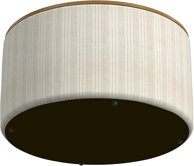 HomePop Modern Fabric Storage Ottoman with Wood Top -Marigold Pinstripe Cream Fabric