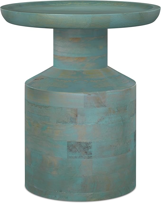 SIMPLIHOME Haynes 16-inch Wide Solid Mango End Table in Teal Wash, Handcrafted Boho-Style Accent Table for Living, Bedroom, or Home Office, Assembled