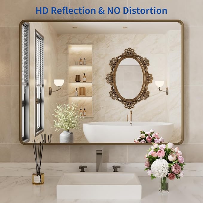 WEER Bronze Bathroom Wall Mirror, 40x30 Inch Oil Rubbed Bronze Vanity Mirror, Farmhouse Bronze Mirror with Aluminum Alloy Brushed Metal Frame, Tempered Glass, Anti-Rust (Horizontal/Vertical)