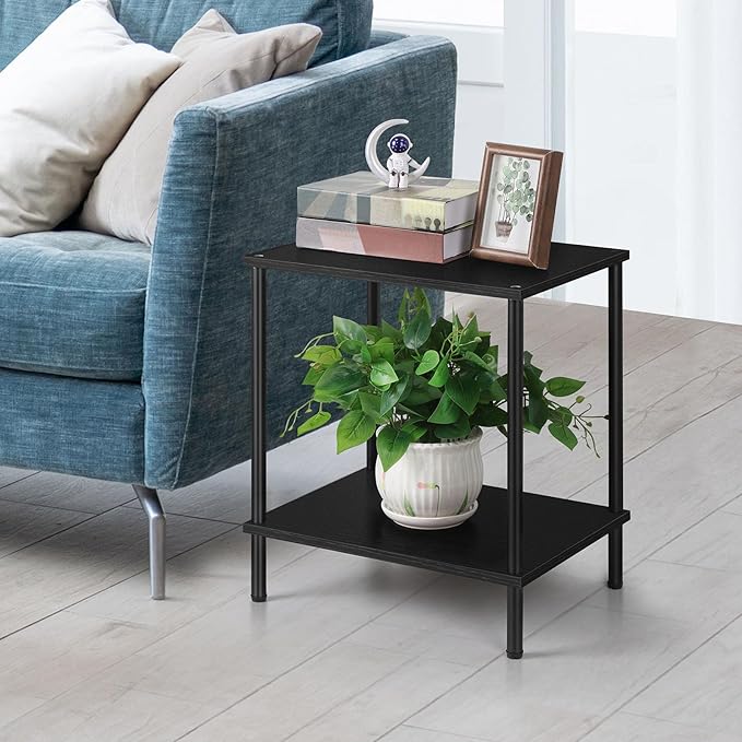 ETELI Small Side Table Black Narrow End Table with Storage Shelf Modern Square Bedside Table Wood Nightstand for Living Room Bedroom Office