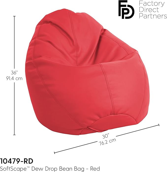 FDP SoftScape Dew Drop Bean Bag Chair with Supportive High-Back Design, For Kids, Teens and Adults, Alternative Seating for Dorms, Schools, Libraries, Daycares or Home - Red