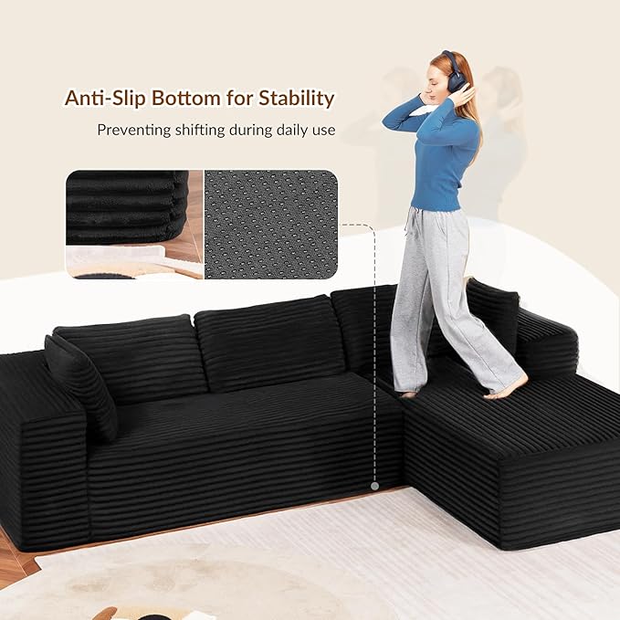 COMHOMA 105”Modular Sectional Sofa with Deep Seat,Cloud Upholstered L-Shape Couch Wide Arms Corduroy Fabric High-Density Foam Chaise Lounge for Living Room No Assembly Required