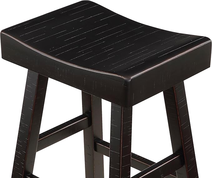 Lexicon Saddle Bar Stools Set of 2 Barstools with Footrest, Armless Dining Chairs for Kitchen Island, Breakfast Nook, Living Room, Pub Height, Black