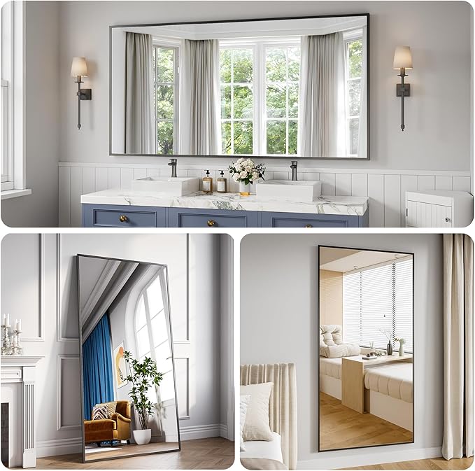 Koonmi Bathroom Mirror 36x71 Bathroom Wall-Mounted Mirrors, Modern Vanity Mirror for Bedroom, Living Room, Aluminum Alloy Frame Allow to Hang Horizontally or Vertically