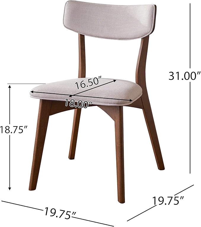 Christopher Knight Home Megann Mid-Century Wood Dining Set with Fabric Chairs, 5-Pcs Set, Natural Walnut / Dark Grey