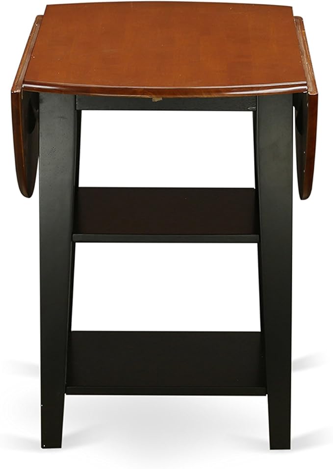 East West Furniture SUAV3-BCH-LC 3 Piece Dining Table Set Contains a Round Dining Room Table with Dropleaf & Shelves and 2 Faux Leather Upholstered Chairs, 42x42 Inch, Black & Cherry