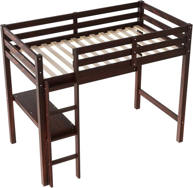 HomSof Modern Twin Loft Bed with Desk and Ladder,Ideal for Small Bedrooms,Espresso