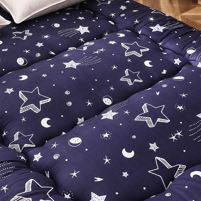 Navy Star Futon Mattress Japanese Floor Mattress Tatami Floor Mat Foldable Bed Portable Camping Mattress Kids Sleeping Pad Floor Lounger Couch Bed Queen Size