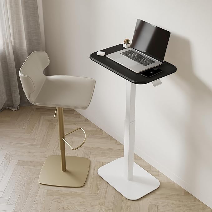 Ergohome™ ELEVANCE Table™ Height Adjustable Side Table for Couch or Bed, Laptop Table - Small End Table Office Coffee Table - C-Shaped Sofa Side Table with Multi-Function (White Base & Carbon Top)