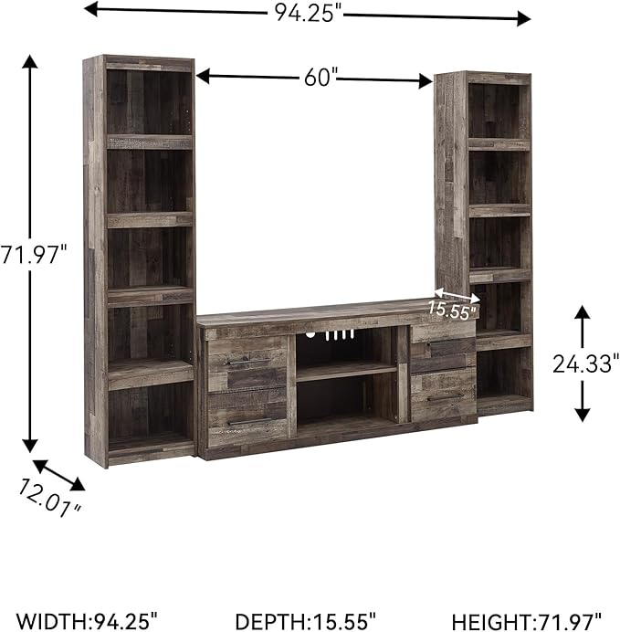 Signature Design by Ashley Derekson Farmhouse 3-Piece Entertainment Center for TVs up to 69", Gray
