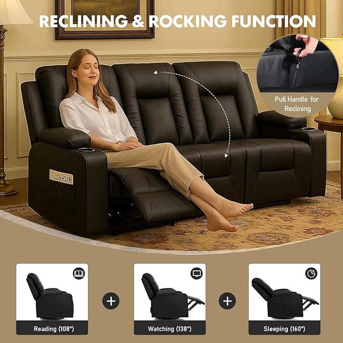 LUCKLIFE Leather Recliner Sofa Set with Manual Recliners,Living Room Furniture Set with Reclining Couch,Loveseat and Armchair,Living Room Chair with Cup Holders,Black (3+2)