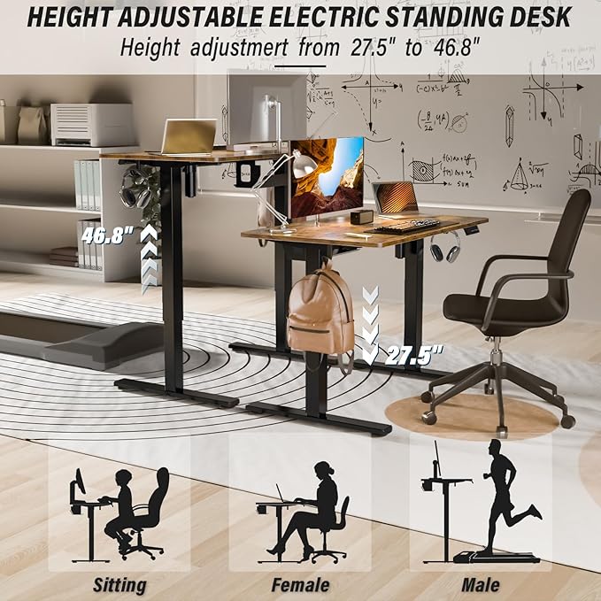 Kingant Standing Desk Height Adjustable Small Electric Stand Up Desks [35 x 20 Inch] - Ergonomic Sit Stand Desk Rising Desks for Home Office Computer Desk Stand Desk Workstation with Cable Management