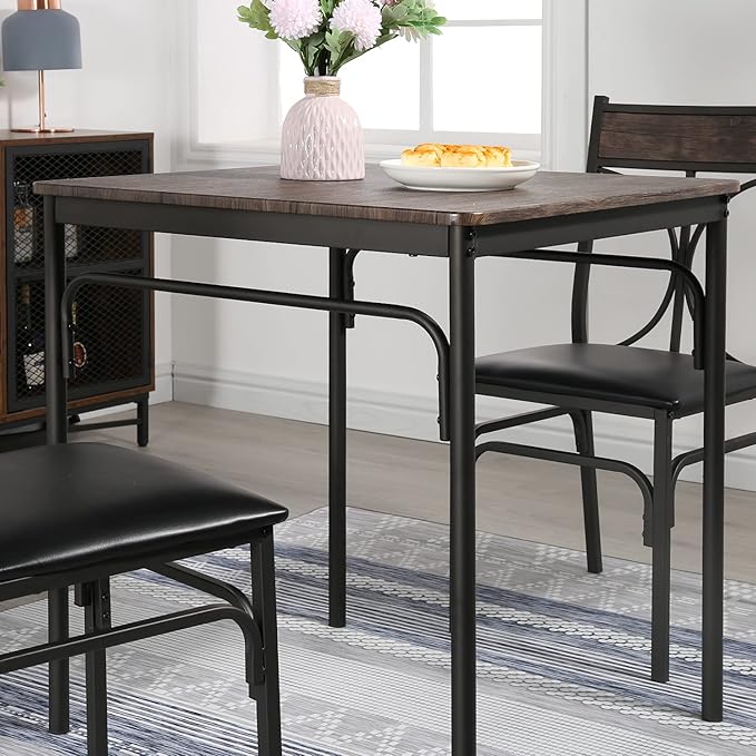 VECELO Kitchen Dining Room Table Set with 2 Chairs for Small Space, Apartment,Metal Steel Frame