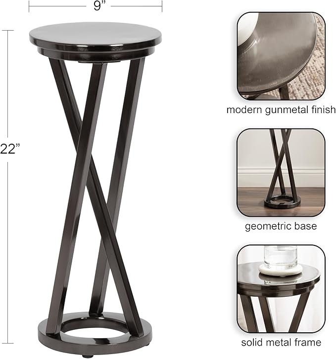 Kate and Laurel Aja Modern Metal Round Drink Table, 9 x 9 x 22, Gray Gunmetal, Decorative Geometric Pedestal Table with Circular Tabletop for Use as Metal Indoor Plant Stand