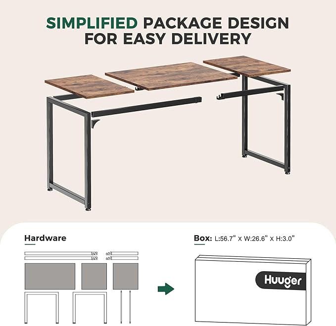 Huuger Computer Desk, 80 Inch Office Desk, Gaming Desk with Storage, Writing Desk Work Desk for Home Office, Study, Long Simple Desk, Large Legroom, Metal Frame, Rustic Brown