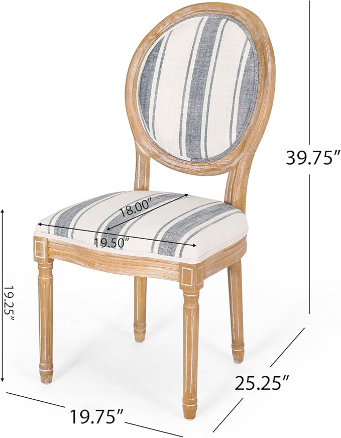 Christopher Knight Home Phinnaeus Dining Chair Set, Set of 2, Rubberwood, Dark Blue Line + Natural