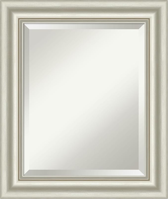 Amanti Art Bathroom Mirror for Over Sink, 26x22 Sophia Silver Rectangle Vanity Mirror, Small Traditional Frame, Hangs Horizonally and Vertically, Bathroom Wall Decor, Beveled Edge