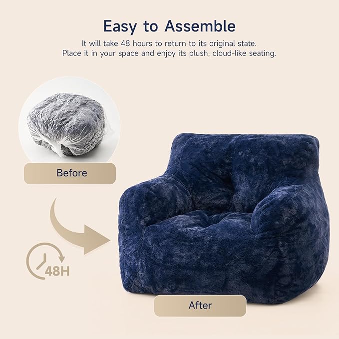 Giant Bean Bag Chairs for Adults with Ottoman, Faux Fur Boneless Chaise Couch Filler with Memory Foam,Large BeanBag Lounge Lazy Floor Sofa Accent Chair for Living Room,Bedroom & Game Rooms