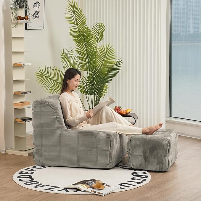 N&V CUBICUS Sofa, Single Seated Foam Sofa, Armless Floor Sofa, ALL NEW HYBRID FOAM Design, with Matching Ottoman (Harbour Gray)