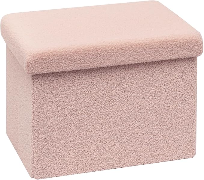 16.5 Folding Storage Ottoman Cube - Small Footrest with Sherpa Top, Multi-Functional Storage for Bedroom, Living Room, Pink
