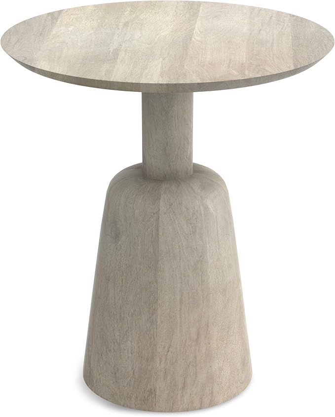 SIMPLIHOME Finchley Solid Mango Wood 18 inch Wide Round Contemporary Side Table in White Wash, Fully Assembled for The Living Room and Bedroom
