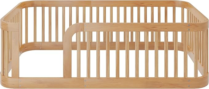 Bellemave Twin Floor Bed with High Fence and Rounded Corner Design, Wood Montessori Floor Bed with Guardrail and Entrance, Easy Assemble Montessori Bed Twin Size, Natural