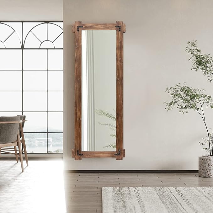MeMoreCool Rustic Full Length Farmhouse Mirror, Oversized Decorative Floor Mirror, Standing or Leaning Wall-Mounted Framed Glass for Living Room or Bedroom