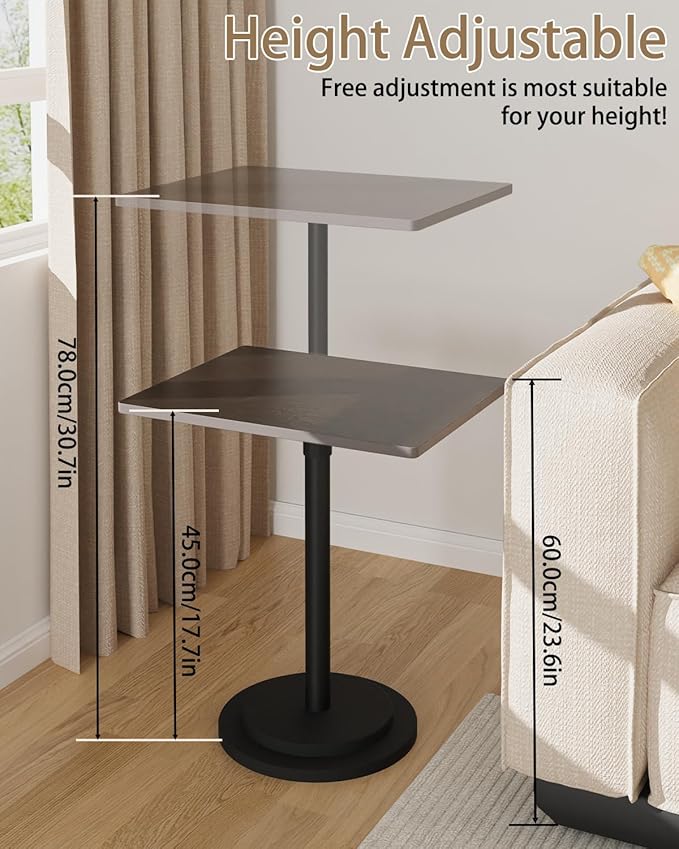 Small Side Table, Height Adjustable Nightstand, Square Indoor Metal Plant Stand, for Living Room, Bedroom, Office, Bathroom, 1 Pack, Dark Brown, GBZ001RZ-1
