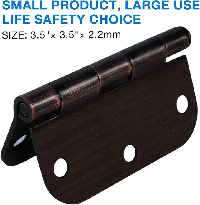 3 Pack 3 1/2 Inch Door Hinges Oil Rubbed Bronze 3.5 Inch Black Interior Hinge for Doors 5/8 Radius Corners 3 ½"Hardware Controls Heavy Duty Iron Flat Home House Decor Accessories Essentials