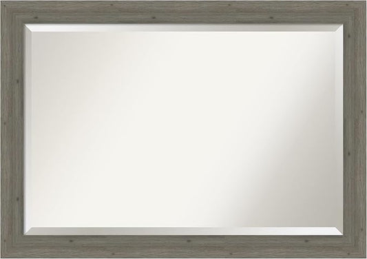 Amanti Art Grey Wall Mirror 29x41 Fencepost Grey Narrow Rectangle Bathroom Mirror for Wall Decor Living Room, Large Rustic Farmhouse Wood Frame, Hangs Horizonally and Vertically, Bathroom Decor