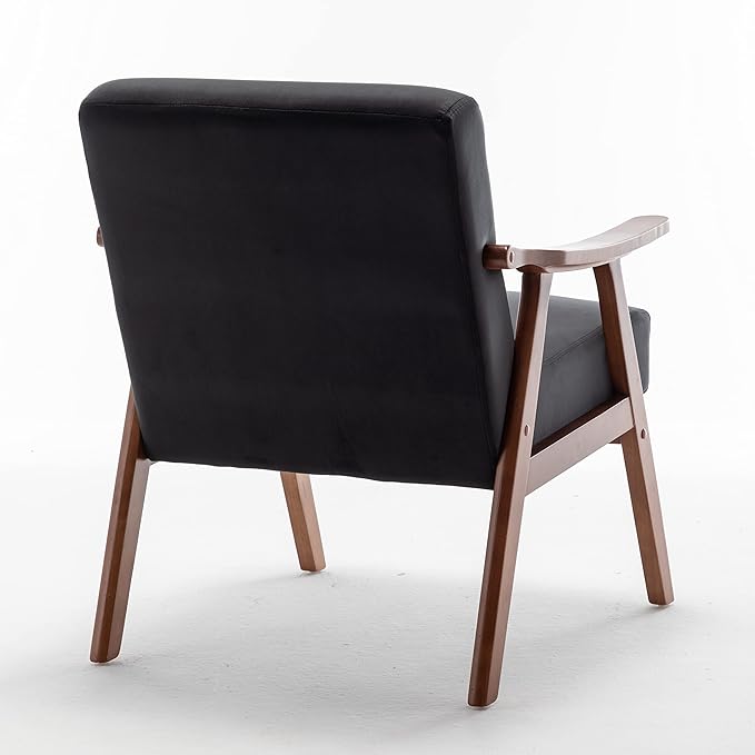 Container Furniture Direct Accent Chair with Microfiber Upholstery and Solid Wood Frame, Classic Mid-Century Modern Living Room Furniture for Extra Seating, Black