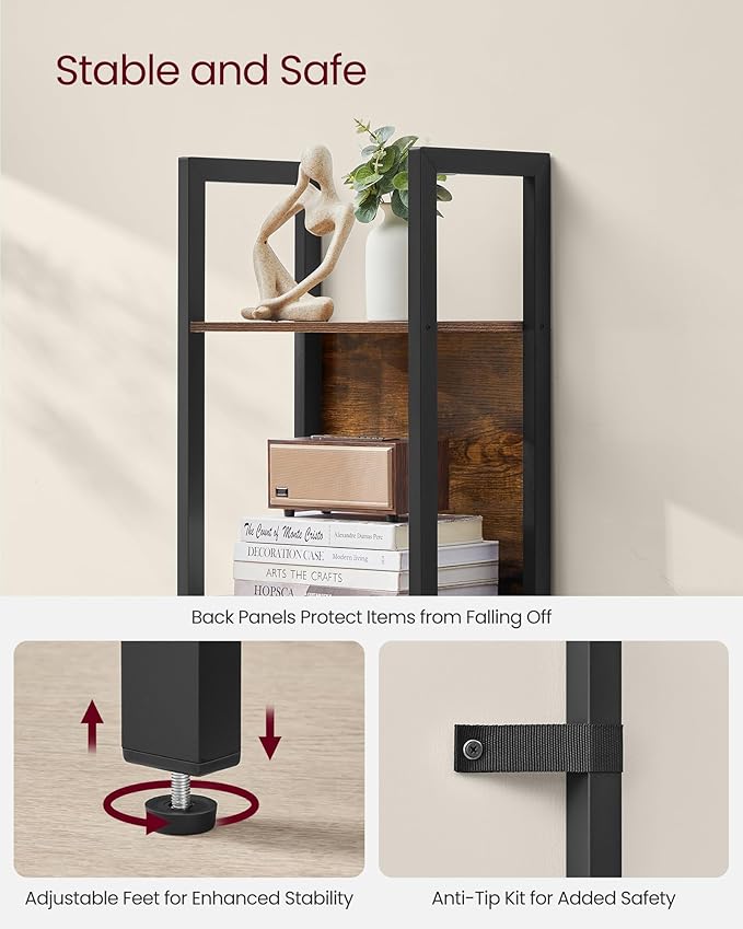 VASAGLE 5-Tier Bookshelf, Book Shelf with Drawer, Industrial Bookcase, with Steel Frame, for Living Room, Home Office, Bedroom, 9.4 x 15.7 x 65 Inches, Rustic Brown and Black ULLS146B01