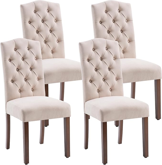 Tufted Upholstered Parsons Dining Chair Set Fabric Diner Accent Stylish Modern Kitchen Living Room with Button Sturdy Solid Wood Legs