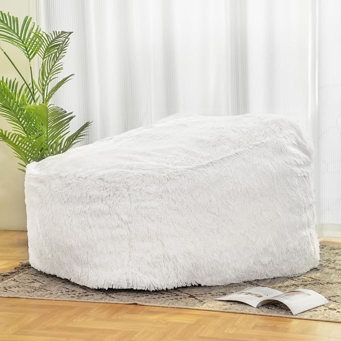 Recaceik Bean Bag Chair Large Bean Bag Chairs, with Fluffy Removable Spongefor, for Living Rooms, bedrooms, Study Rooms, and Offices(White)
