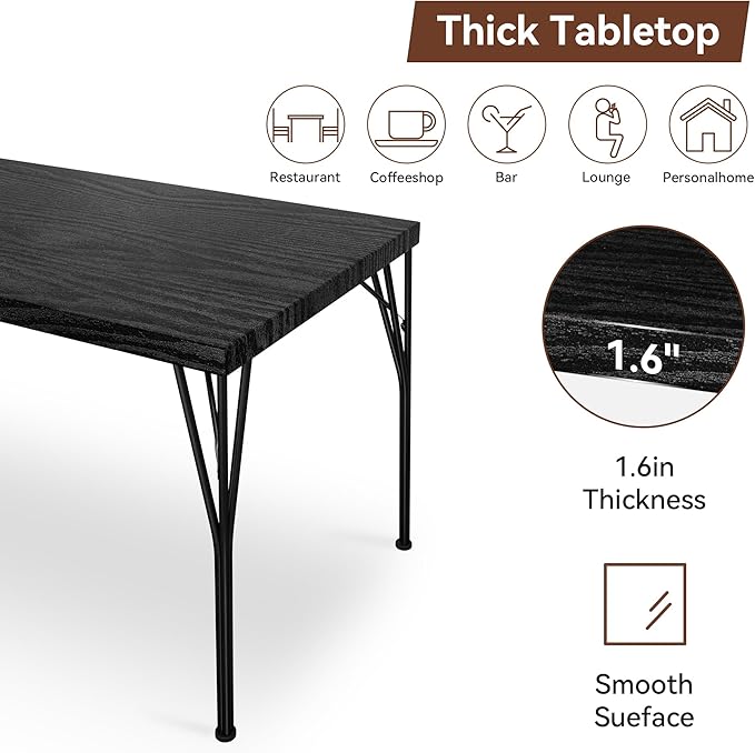 Vipbear Kitchen Dining Table Set for 4, 5-Piece Kitchen Table Set with 1.6“ Thick Tabletop,Dining Room Table Sets,Kitchen Table Set with 4 Chairs for Small Space, Dinette,Apartment,Retro Black
