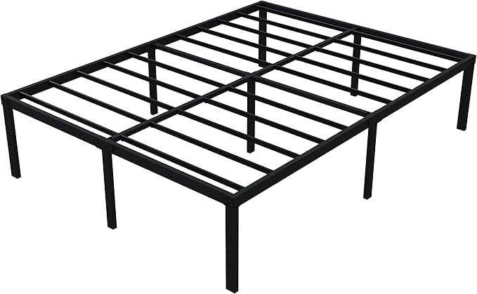 18 Inch California King Bed Frames No Box Spring Need, Platform Cal King Bed Frame with High Storage, Eassy Assembly 3,500 Lbs Heavy Duty Bedframes, Black