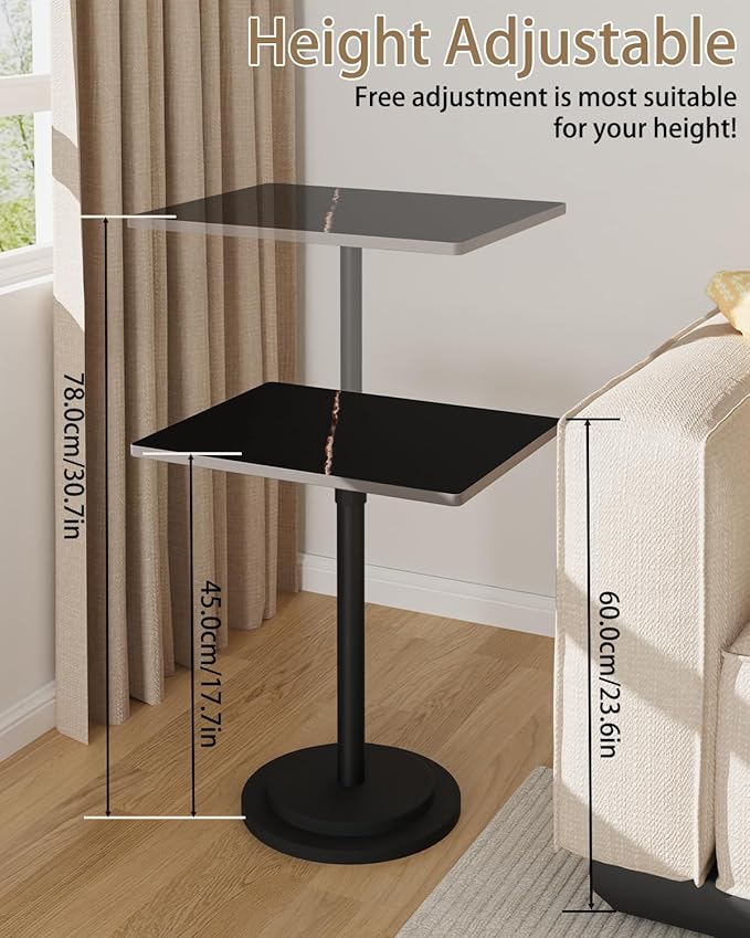 Small Side Table, Height Adjustable Nightstand, Square Indoor Metal Plant Stand, for Living Room, Bedroom, Office, Bathroom, 1 Pack, Black, GBZ001RB-1