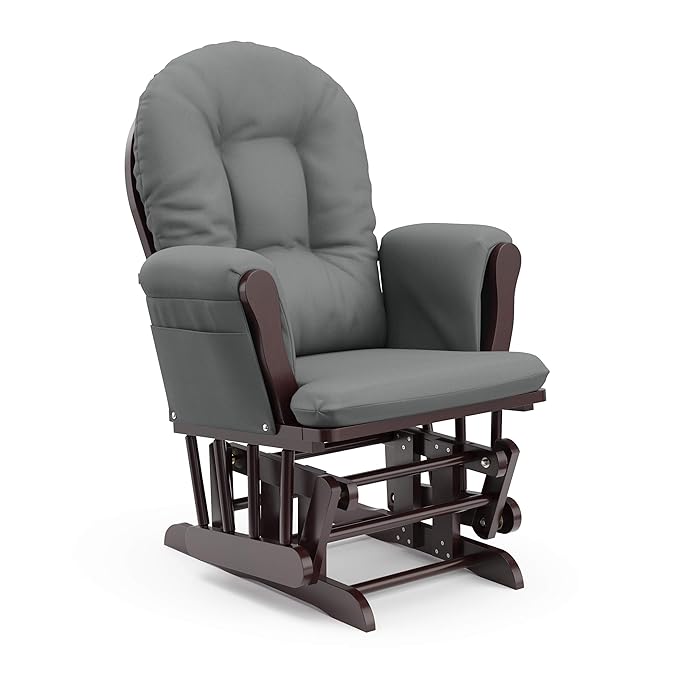 Storkcraft Premium Hoop Glider & Ottoman (Espresso/Gray) — GREENGUARD Gold Certified Nursery Glider, Solid Wood Craftsmanship, Smooth-Gliding Nursery Chair and Ottoman, Award-Winning