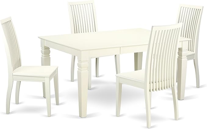 East West Furniture WEIP5-LWH-W 5 Piece Dining Set Includes a Rectangle Dining Table with Butterfly Leaf and 4 Kitchen Chairs, 42x60 Inch, Linen White