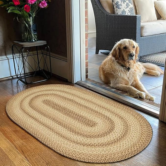 Cookie Dough Brown Oval Braided Rug, 2x3' - Handmade with Jute, Warm Country Farmhouse Decor, Perfect for Bathrooms and Entryways - Reversible and Easy to Clean