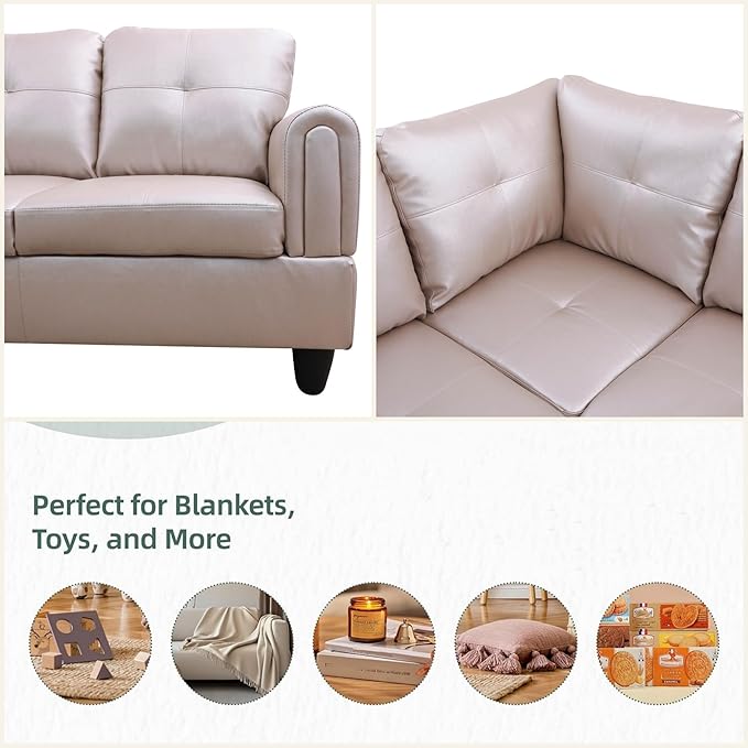 L Shaped Sectional Couches, Leather Couch Modular Sectional Sofa with Ottoman Storage, Modern L Shaped Couch with Chaise for Living Room Bedroom Apartment Furniture, Gray
