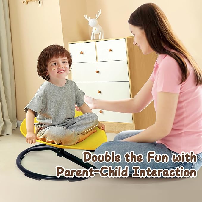 Kids Sensory Spinning Chair for Autism Ages 3+, Sit and Spin Swivel Chair for Kids with ADHD, Sensory Chairs for Autistic Children, Sensory Toys for Motion Sickness Relief, Balance Training (Yellow)