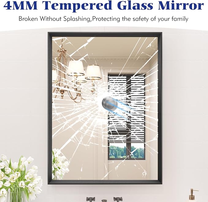 Bathroom Vanity Mirror 36x36 Inch, Matte Black Rectangle Bathroom Mirror, Anti-Rust, 4MM Tempered Glass, Wall-Mounted Mirror, Hangs Horizontally or Vertically for Bathroom & Bedroom