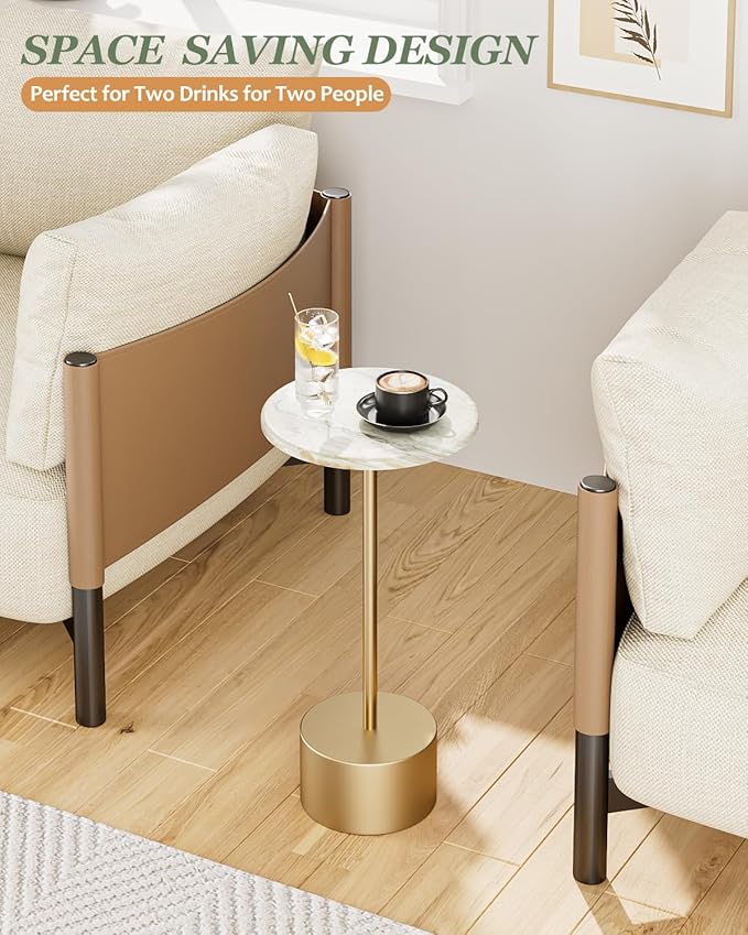 Drink Table Pedestal, Round Side Table, Drink Tables for Small Spaces, Pedestal End Table, Small Pedestal Table (Gold)