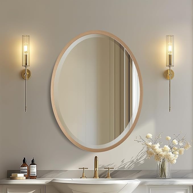 OVALCREST - Oval Wooden Beveled Wall Mirror for Home Decor, Bathroom, Vanity, Bedroom, Living Room, Hallway - London Style (Gold Spray) 21.1 x 25.1