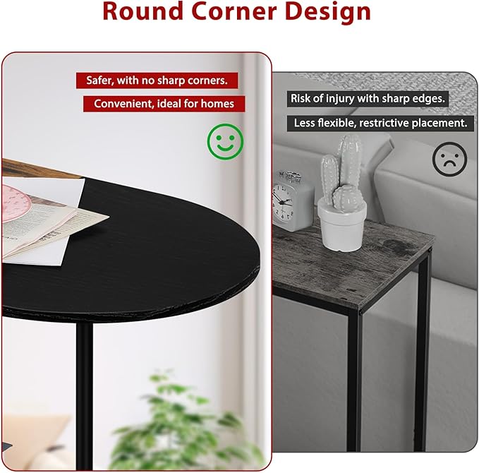 ETELI Small Black Coffee Table Oval Center Table with Storage and Open Shelf Round Coffee Tea Table for Small Space Living Room Home Office, Brown & Black