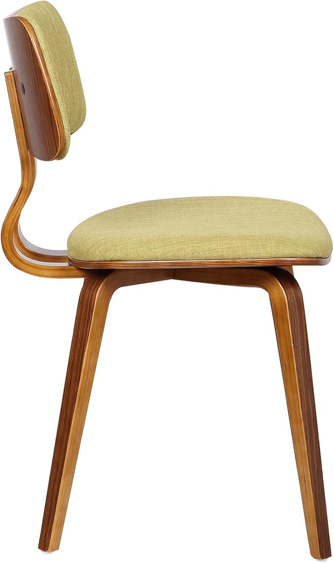 Armen Living Jaguar Mid-Century Dining Chair in Walnut Wood and Green Fabric