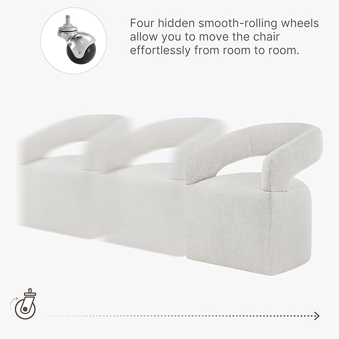 Upholstered Dining Chairs with Casters Modern Barrel Side Armchair with Rollers for Diningroom Bedroom Livingroom Reading Room, Beige, 4PCS